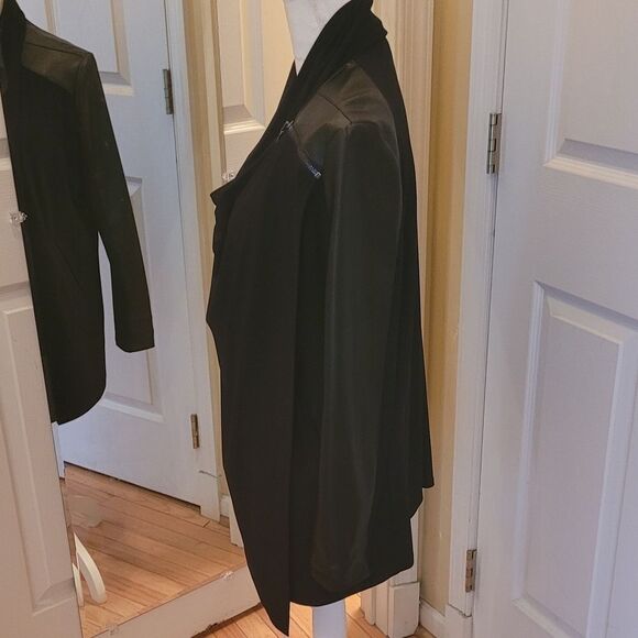 JOSEPH RIBCOFF BLACK CROSSOVER TUNIC WITH FAUX LEATHER TRIM - Picture 4 of 8